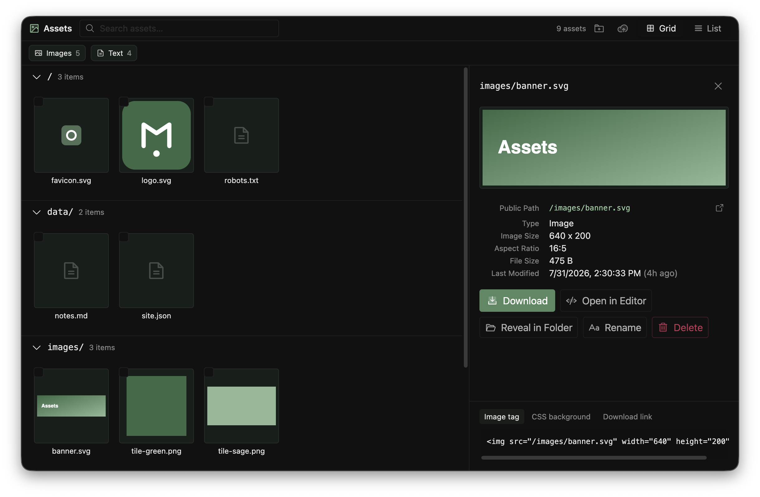 Assets plugin screenshot