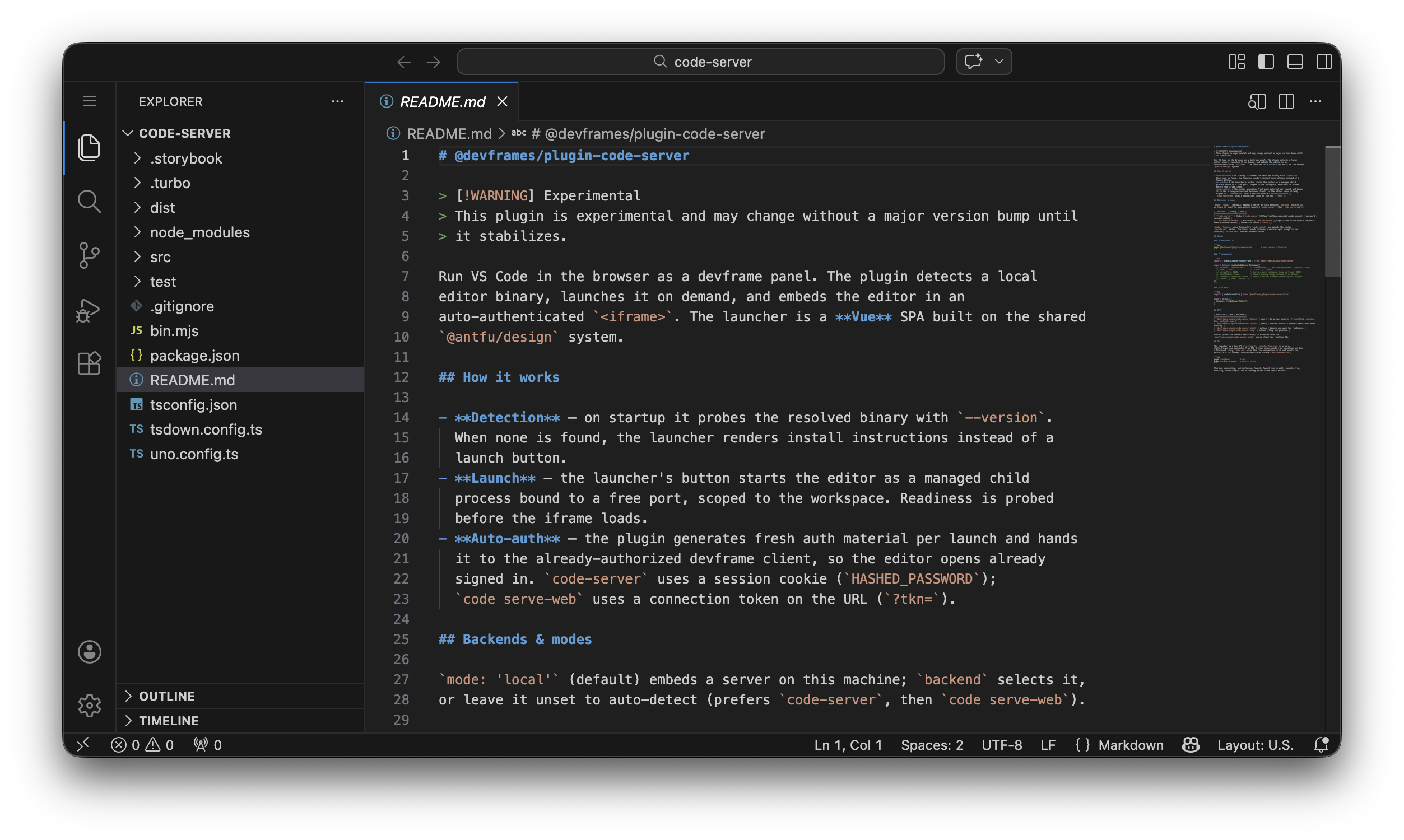 Code Server plugin screenshot